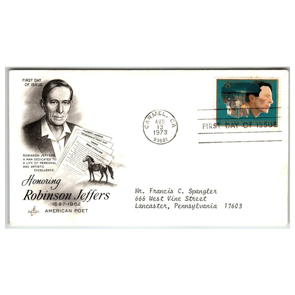 Scott #1490 Robinson Jeffers 1973 First Day Cover FDC Artcraft Unaddressed